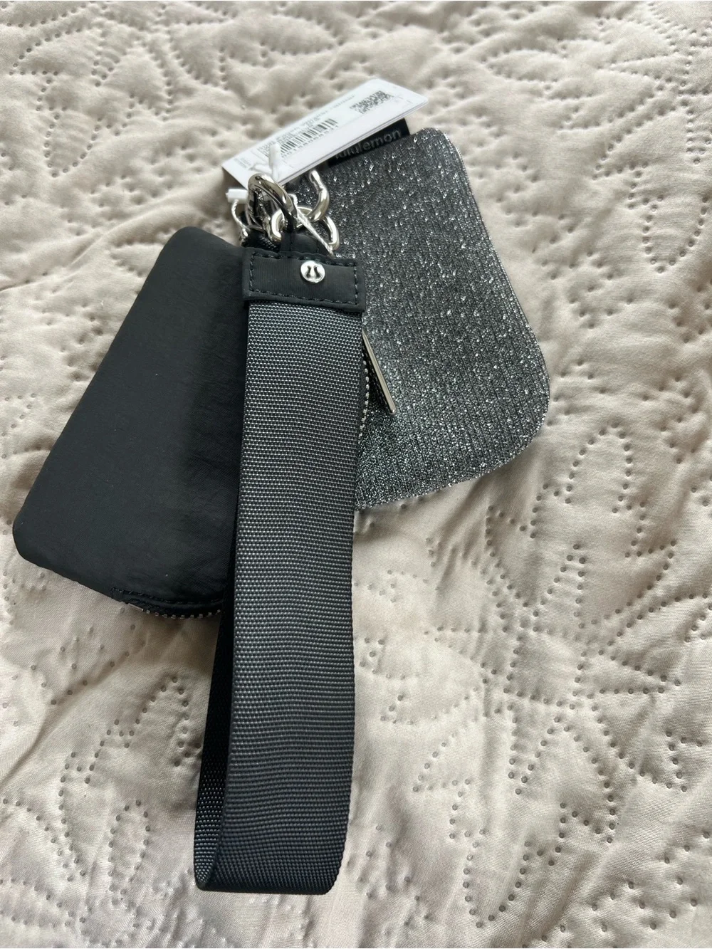 lululemon Glitter Silver & Black Key Pouch Duo with Wrist Strap